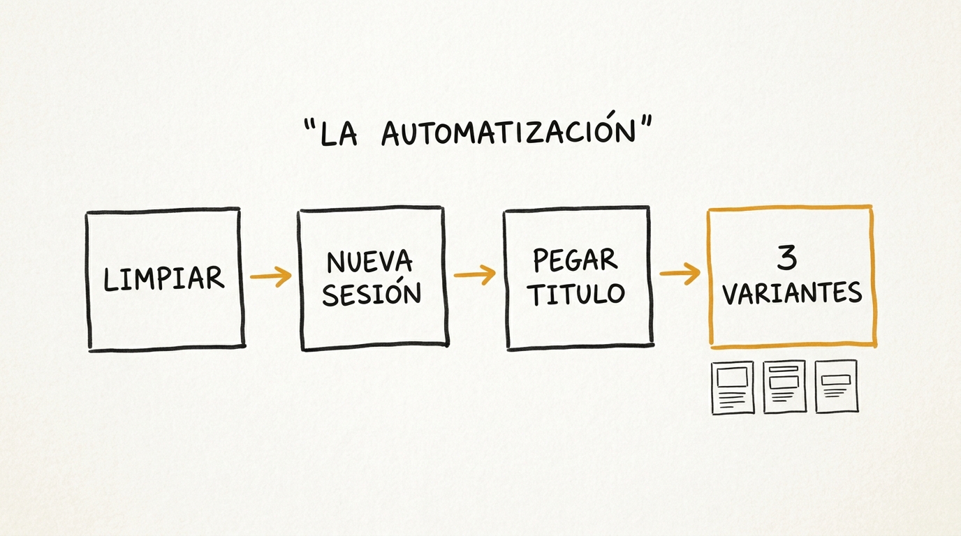 Limpiar → nueva sesión → pegar título → 3 variantes