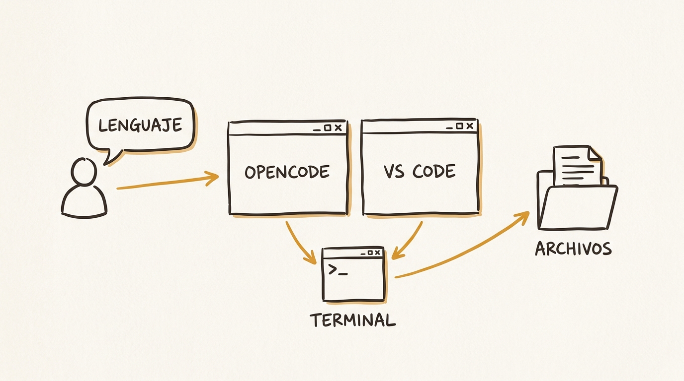 OpenCode, Visual Studio Code, terminal y archivos