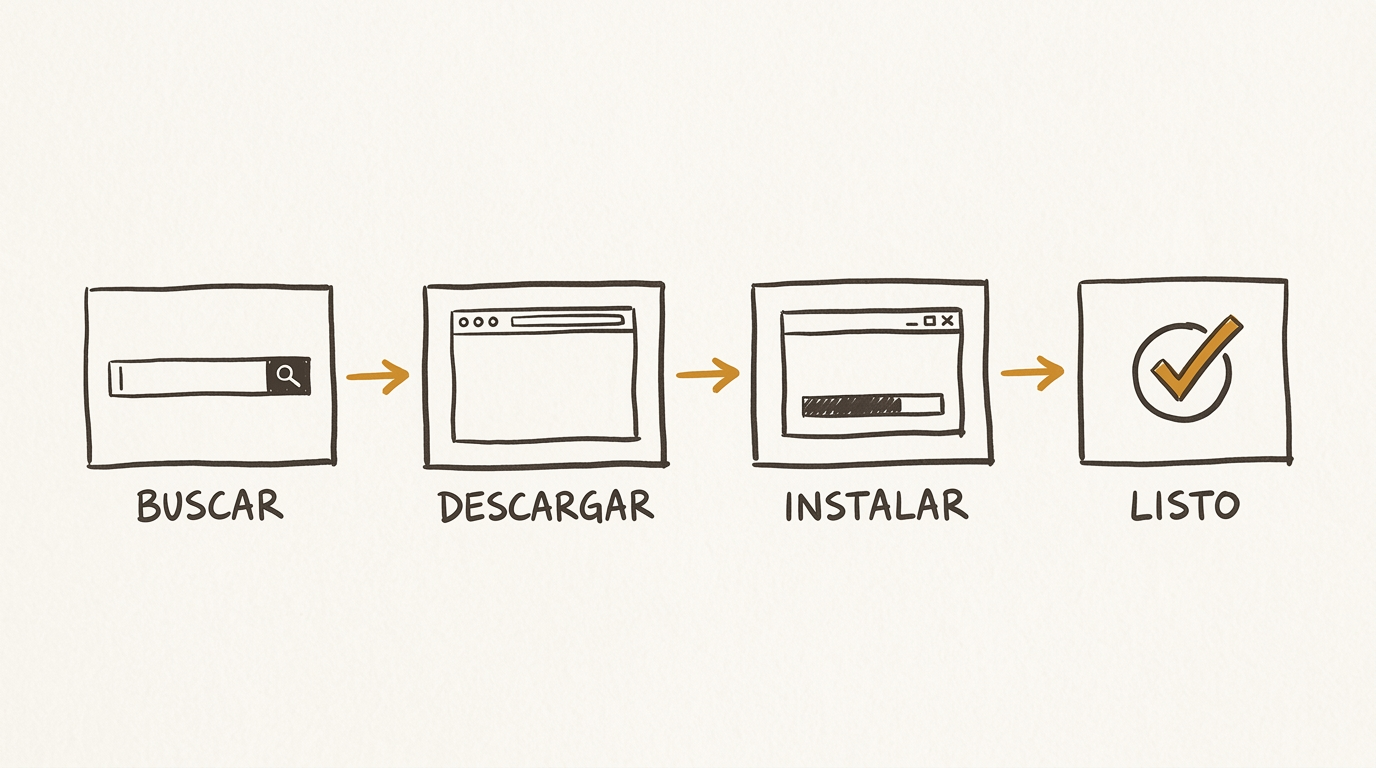 Buscar, descargar, instalar, listo